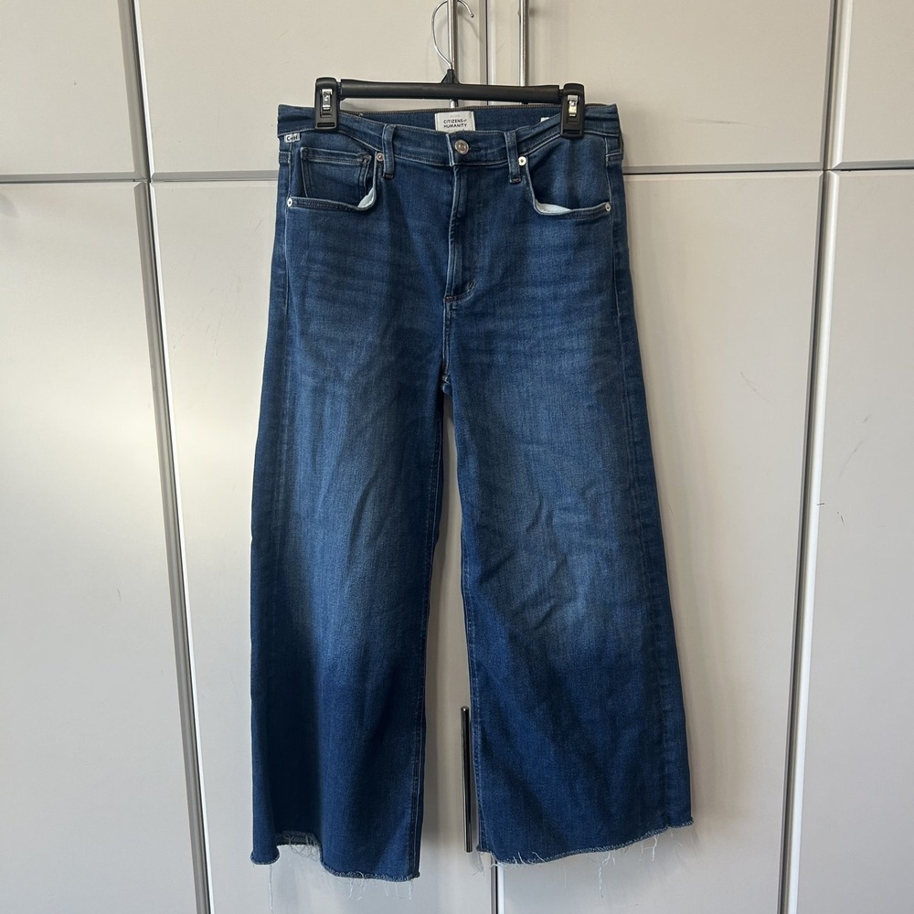Citizens of Humanity Lyra High Rise Wide Leg Raw Hem Jeans Blue 28 2140-1691